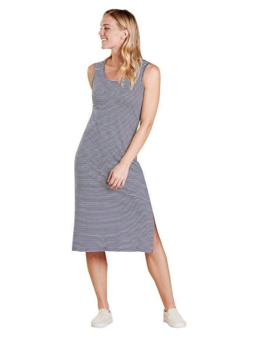 Toad & Co Striped Navy White Samba Paseo Midi Tank Dress XS Organic Cotton